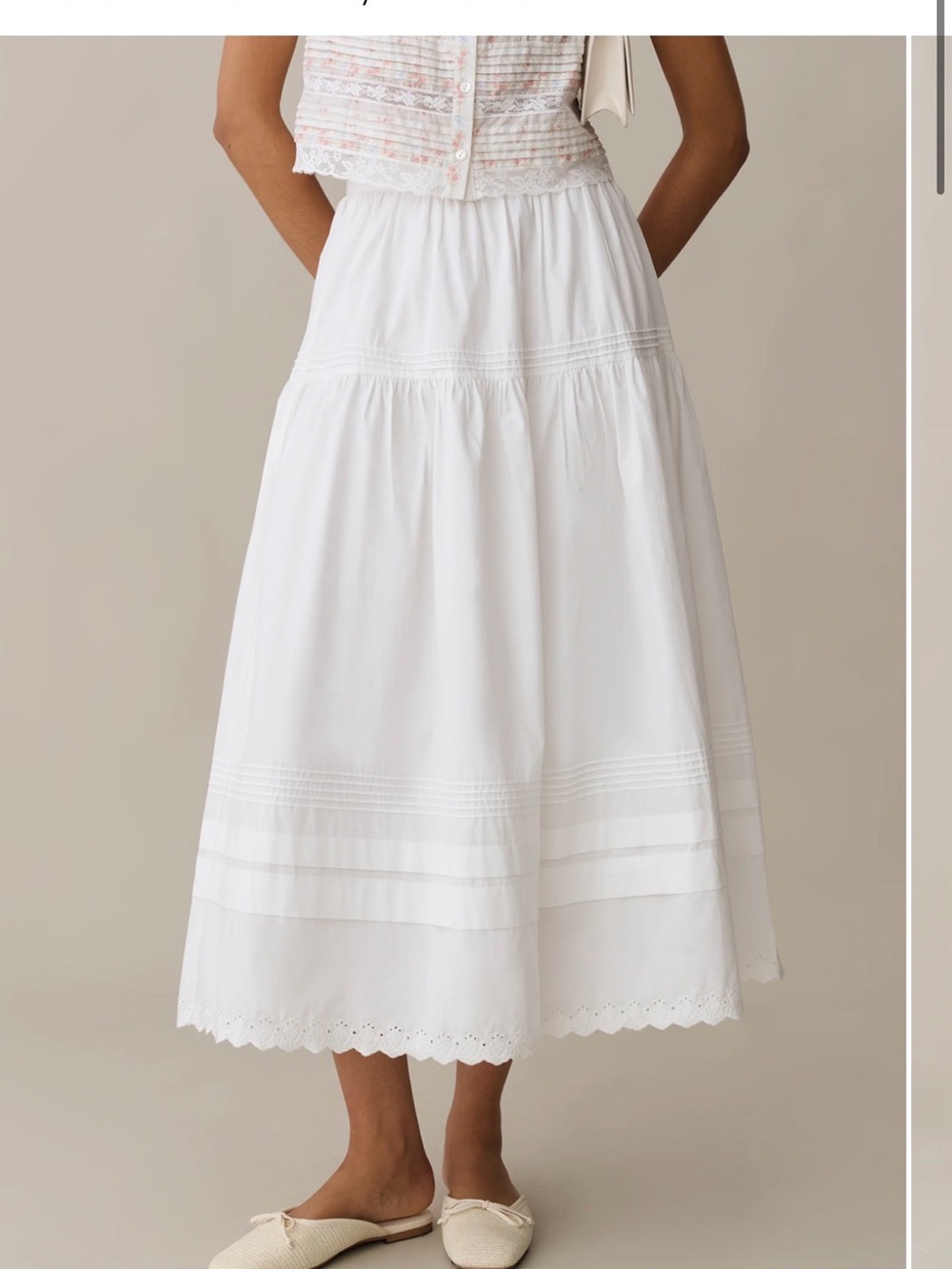 O.P.T Classic White Midi Tiered 100% Cotton Skirt